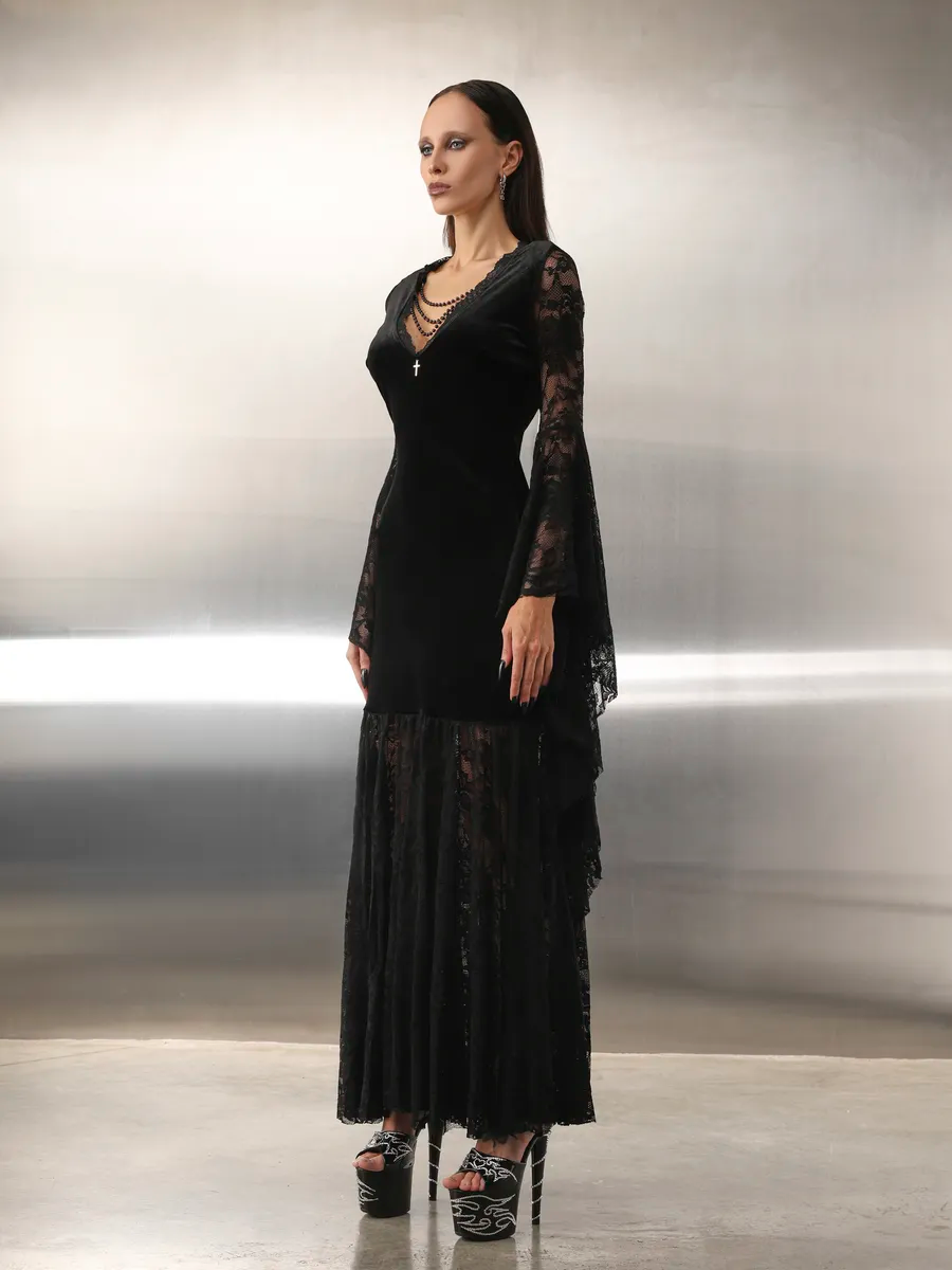 Gothyx® Nocturne Empress – Velvet & Lace Gothic Gown