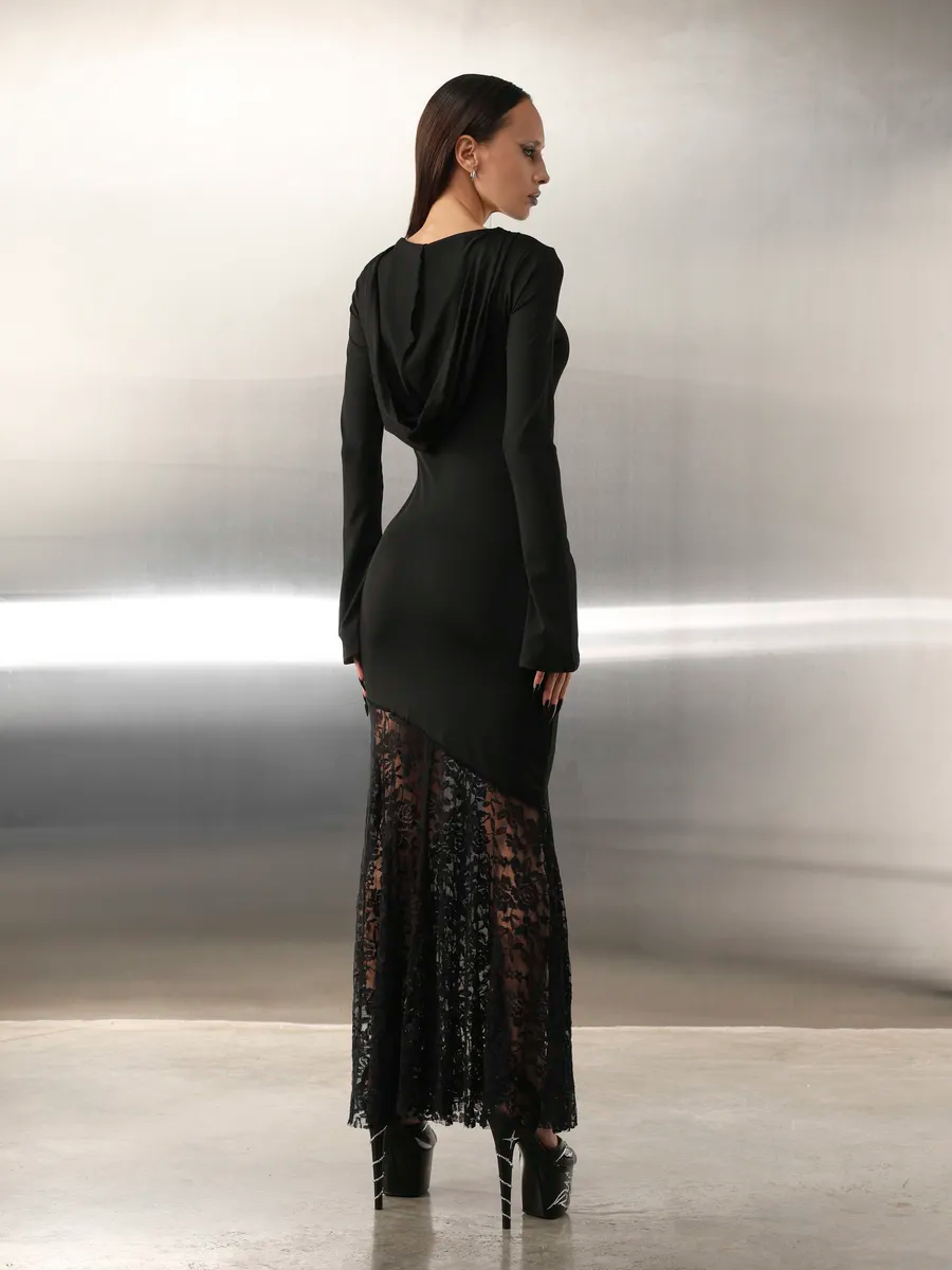 Gothyx® Cathedral Bloom – Sheer Panel Gothic Lace Gown