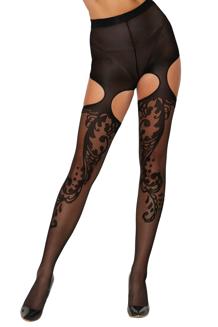 Swirl Jacquard Garter Pantyhose