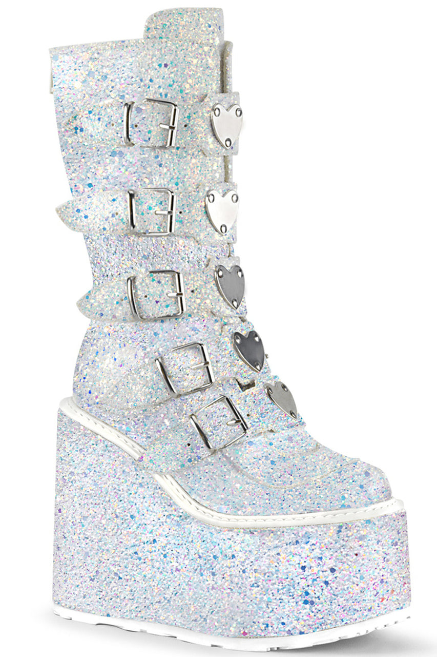 White Multi Glitter 5.5" Platform Mid-Calf Boots*