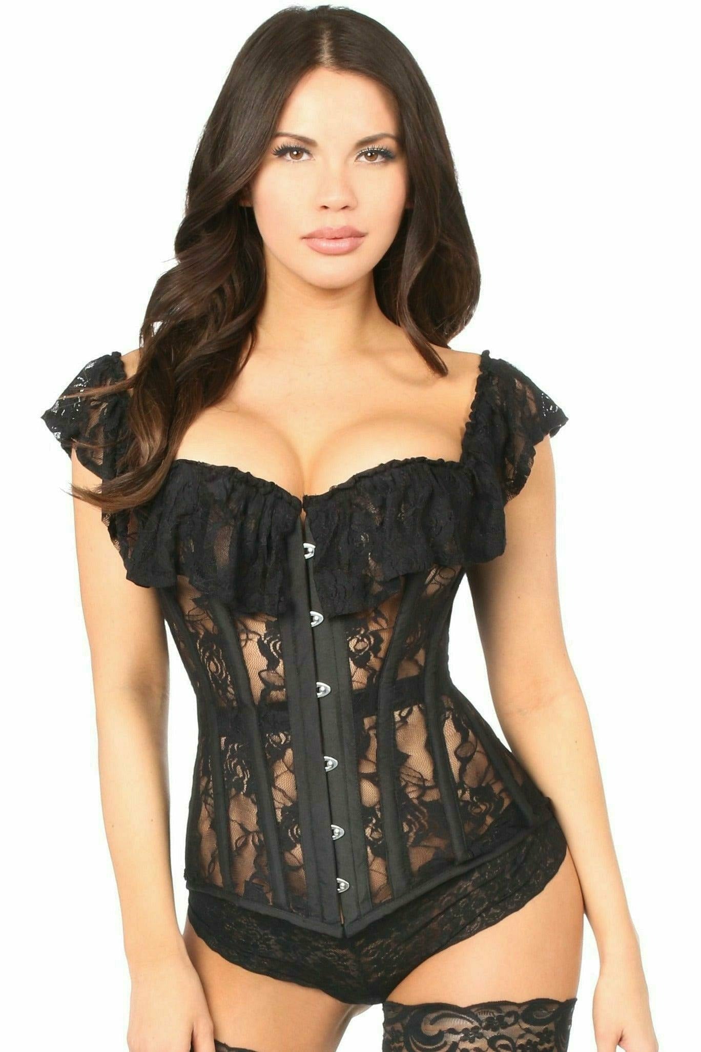 Black Sheer Lace Steel Boned Corset