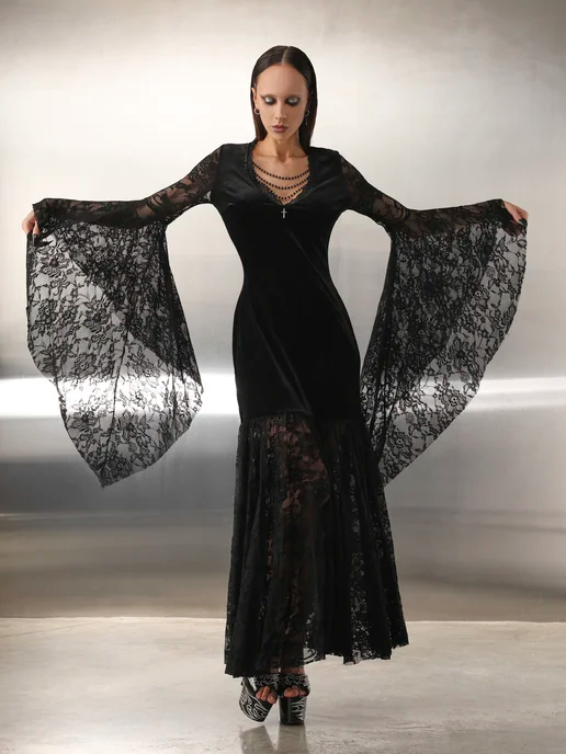 Gothyx® Nocturne Empress – Velvet & Lace Gothic Gown