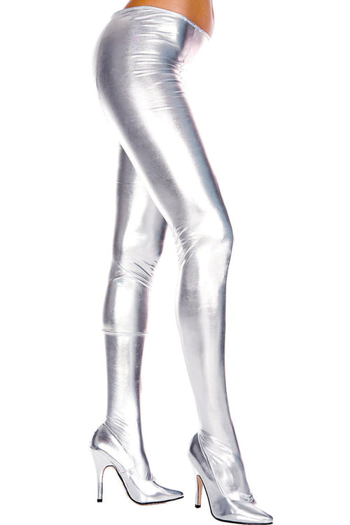 Silver Wet Look Pantyhose