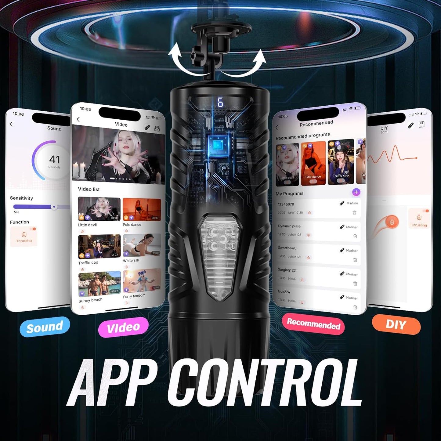 GOTHYX™ Magnus Male Masturbator with Handle, Phone Holder 🔥 Toy 7 Thrusting & Rotating Modes, Suction Base Stroker, Hands-Free LCD Display