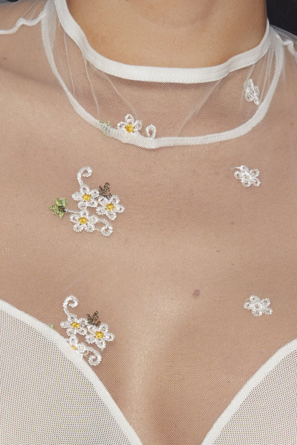 Spring Flowers White Mesh Bra &amp; Panty Set