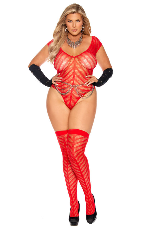 Plus Size Red Chevron Net Teddy