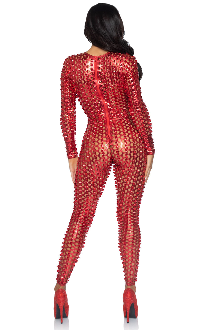 Laser Cut Metallic Catsuit Costume