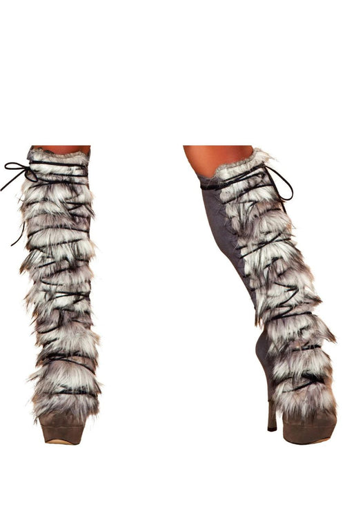 Faux Fur Lace Up Leg Warmer