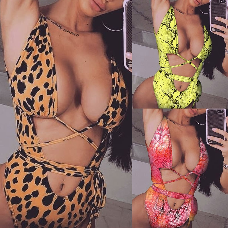 Boldessa® Brazilian Leopard Printed Women Pushup One Piece Monokini