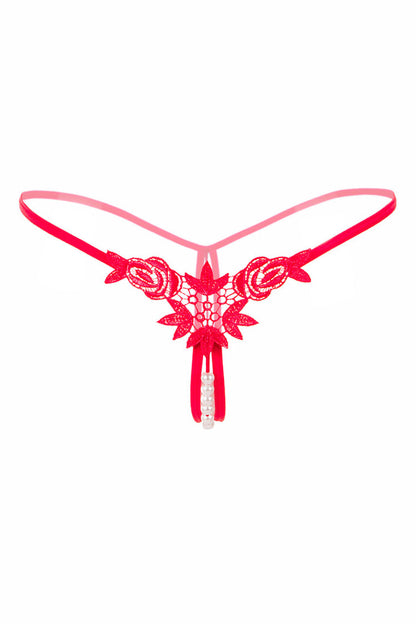 Embroidered Crotchless Pearl Thong