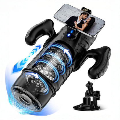 GOTHYX™ Magnus Male Masturbator with Handle, Phone Holder 🔥 Toy 7 Thrusting & Rotating Modes, Suction Base Stroker, Hands-Free LCD Display