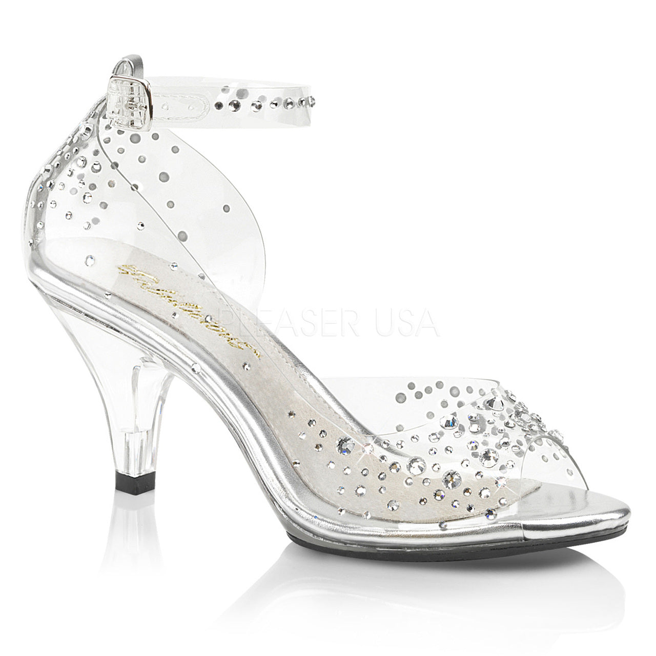 Rhinestones on Clear 3" Heel Ankle Strap Sandal