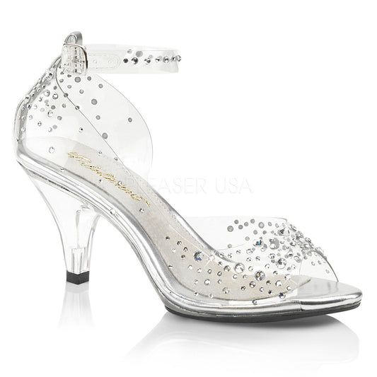 Rhinestones on Clear 3" Heel Ankle Strap Sandal