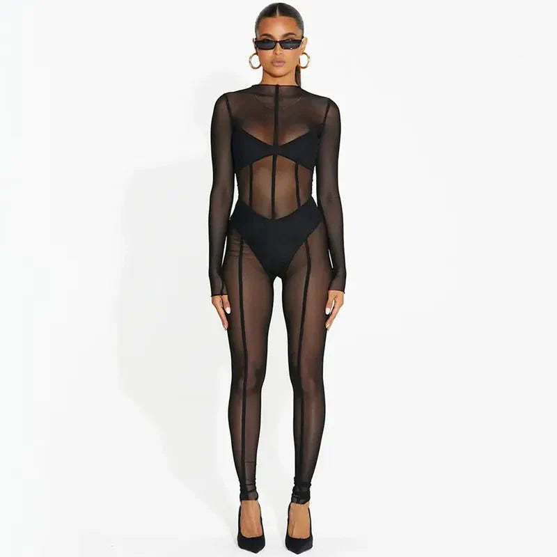 Gothyx® Black Mesh Seam Detail Jumpsuit