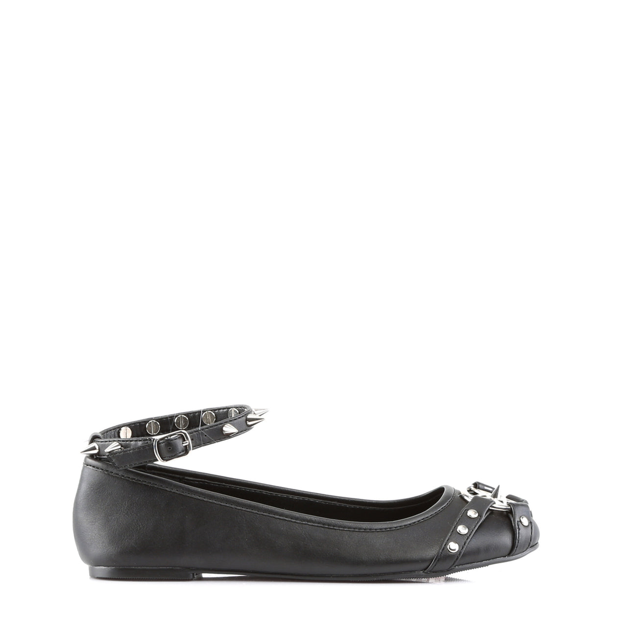 Black Vegan Leather Flats W- Buckle &amp; Spikes*