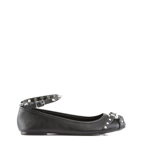 Black Vegan Leather Flats W- Buckle &amp; Spikes*